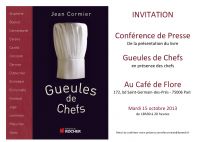 Jean Cormier présente son ouvrage Gueules de chefs. Le mardi 15 octobre 2013 à Paris06. Paris.  18H30